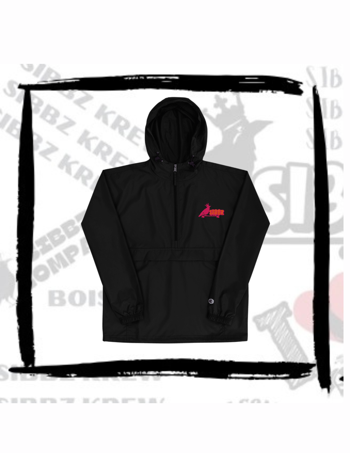 SIBBZ X CHAMPION COLLAB BUBBLE LOGO WINDBREAKER JACKET BLACK PINK ORANGE UNISEX