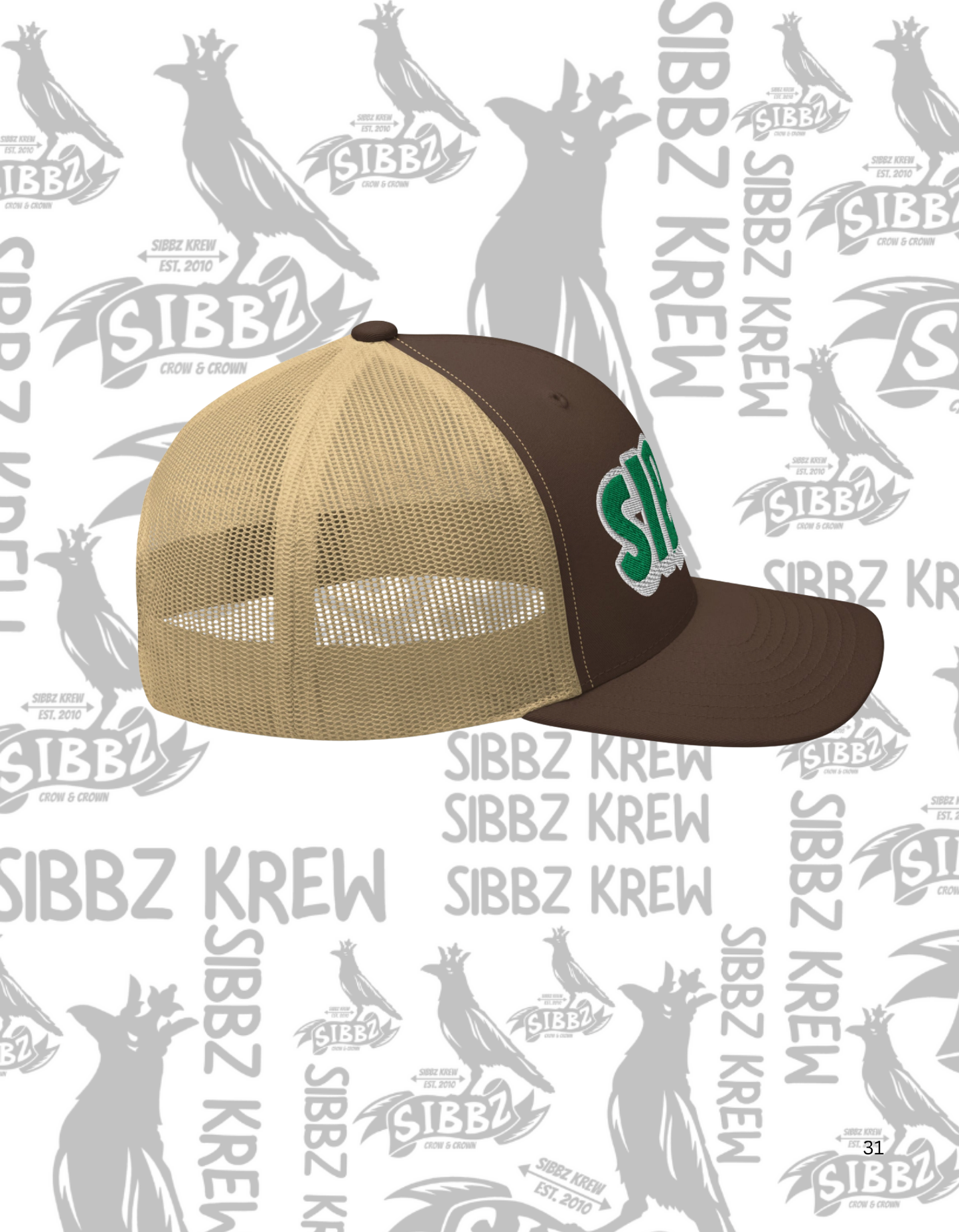 SIBBZ Bubble Logo Trucker Hat Tan/Green