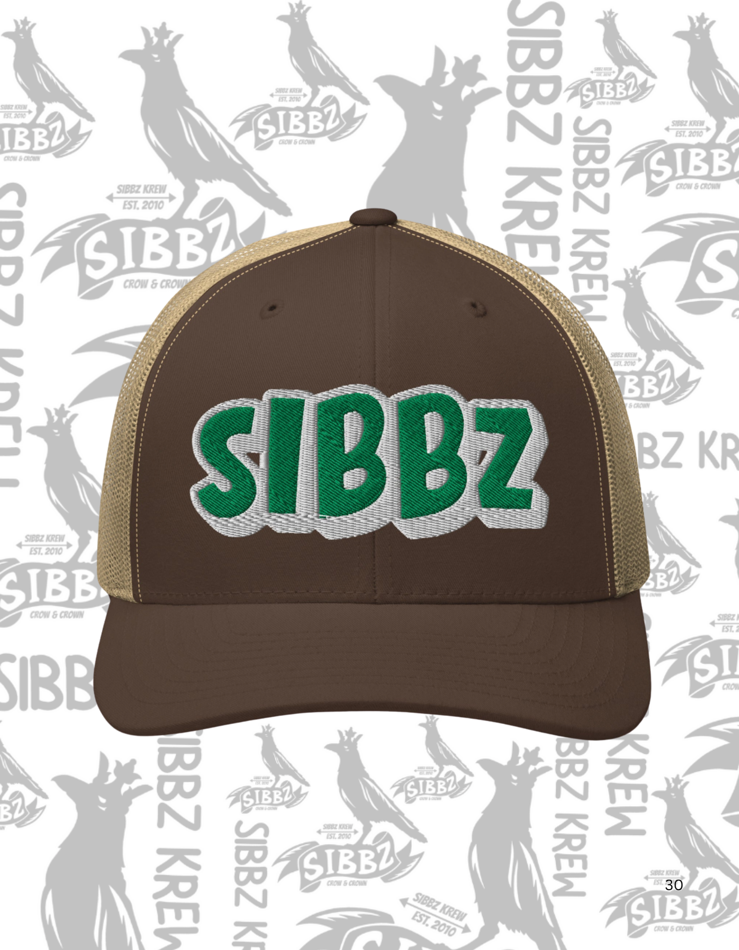 SIBBZ Bubble Logo Trucker Hat Tan/Green