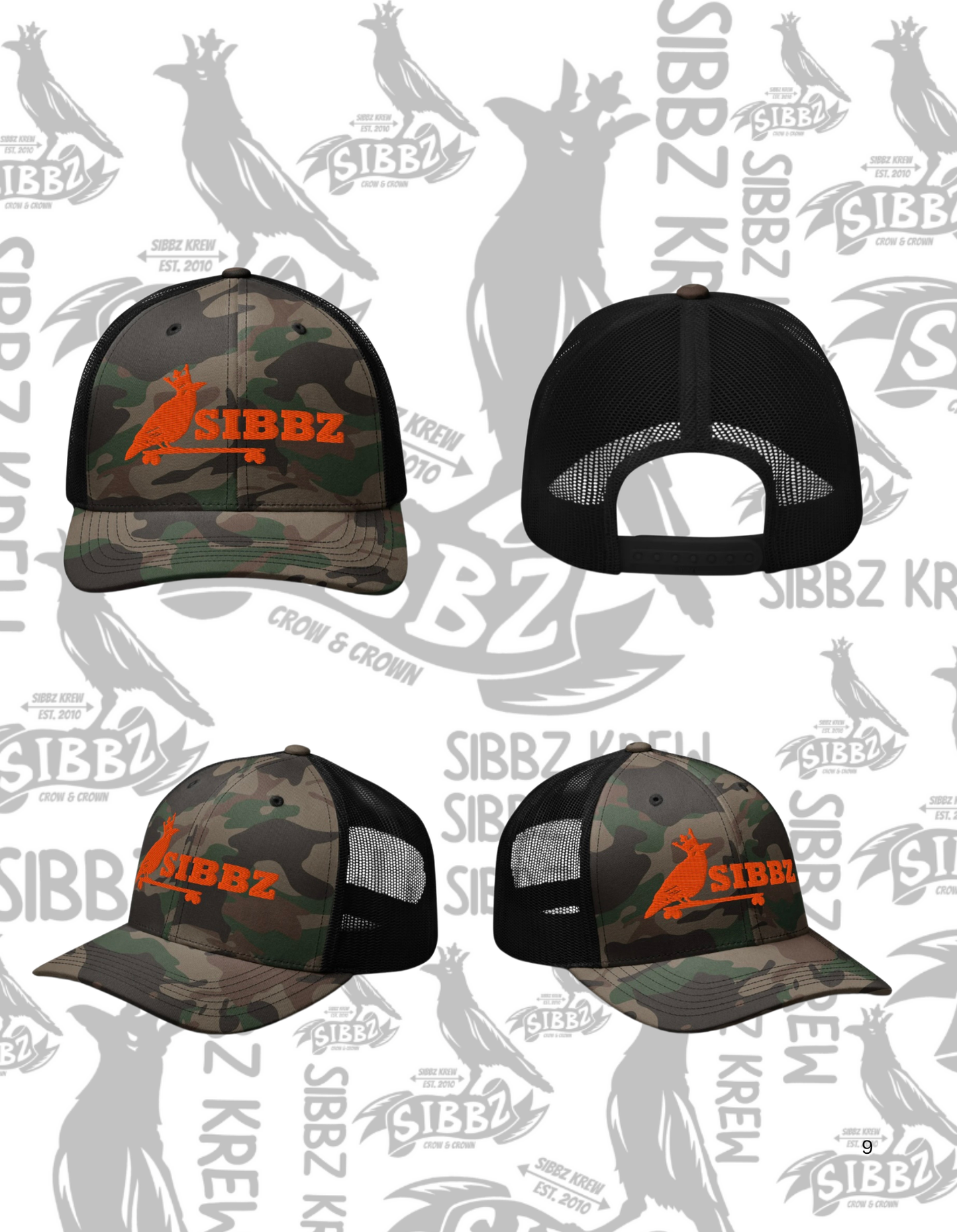 SIBBZ Crow and Crown Camouflage trucker hat
