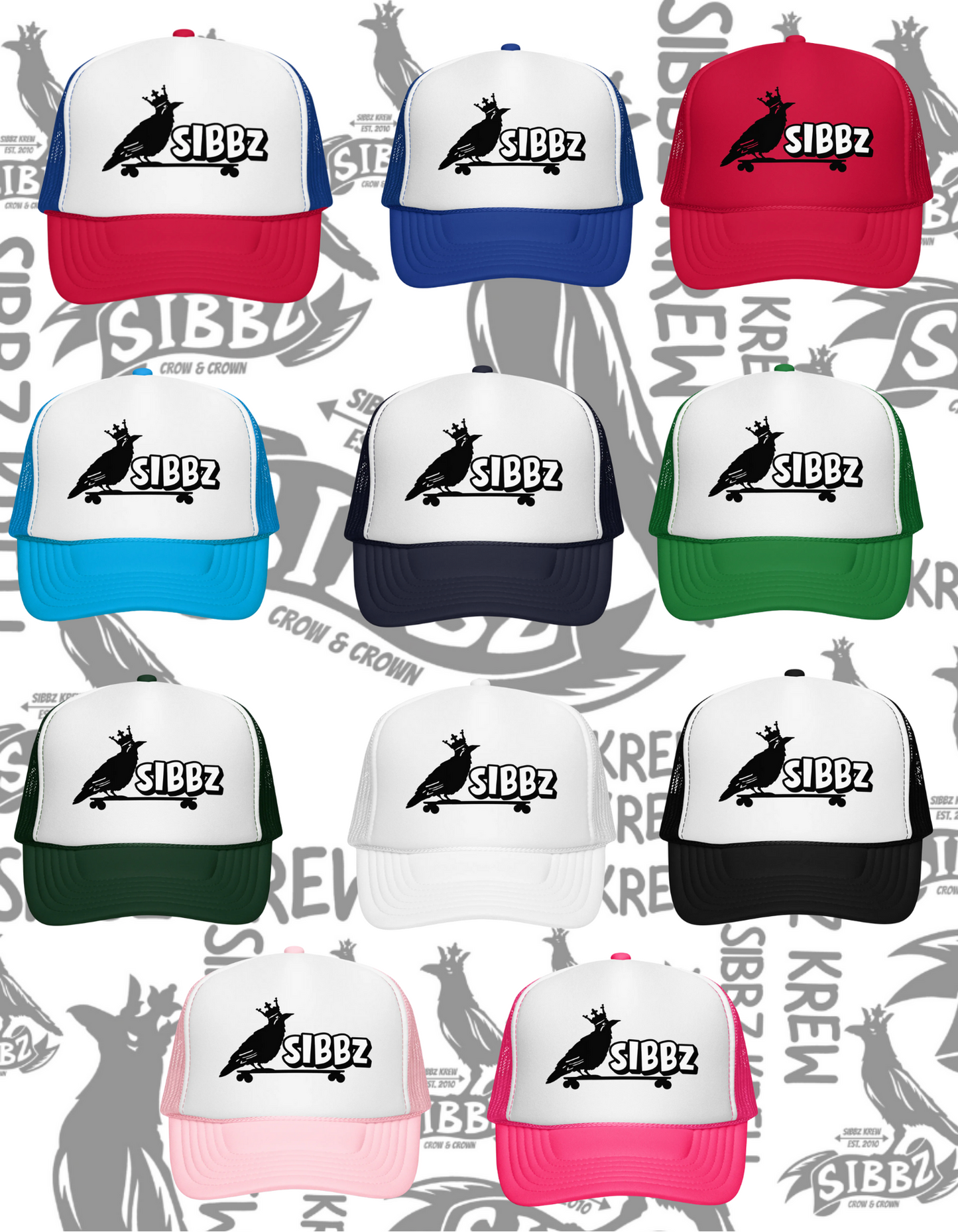 SIBBZ CROW AND CROWN FOAM TRUCKER 11 Different Colors