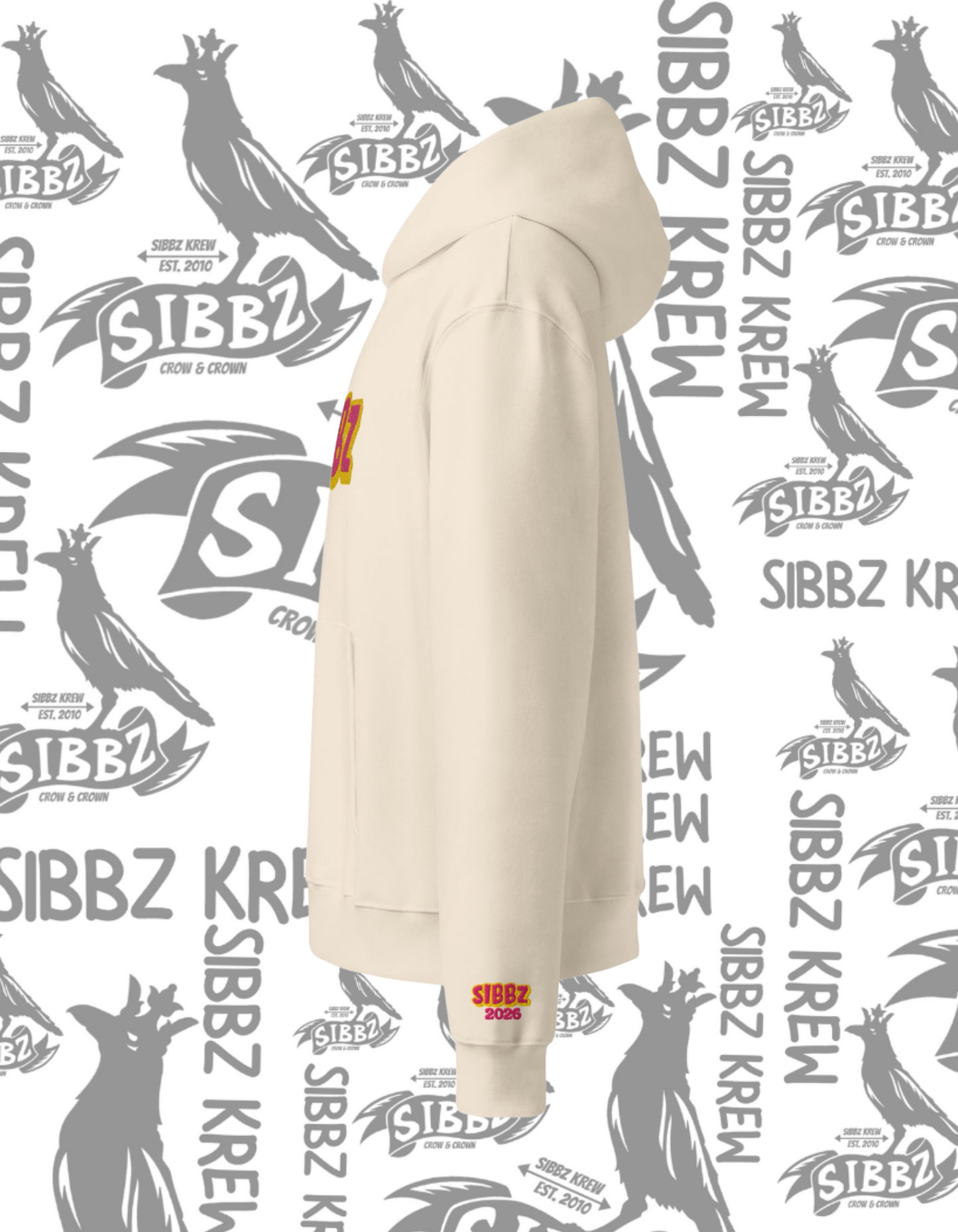SIBBZ Embroidery  Logo 2026 Oversized heavyweight hoodie Tan Pink Gold