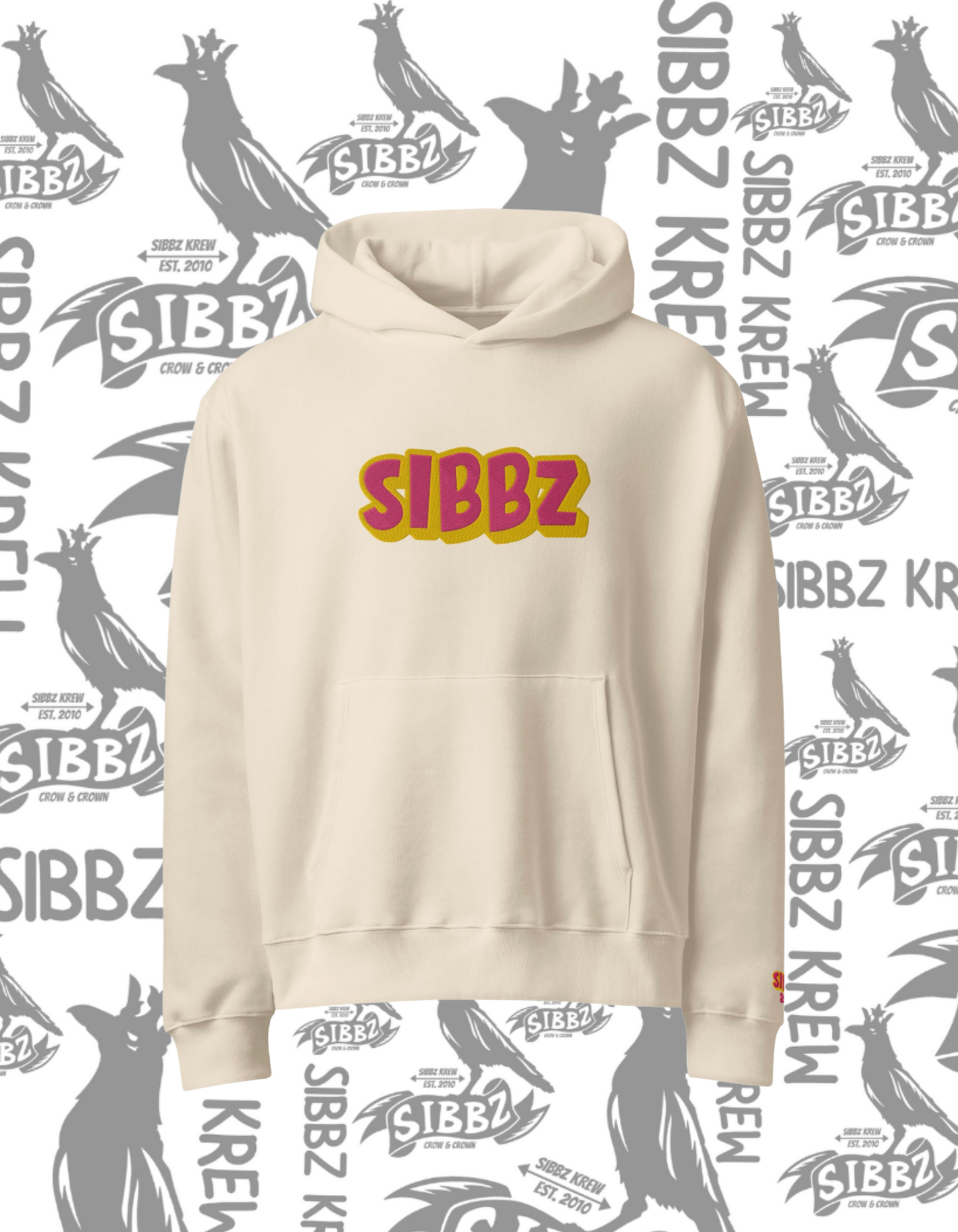 SIBBZ Embroidery  Logo 2026 Oversized heavyweight hoodie Tan Pink Gold